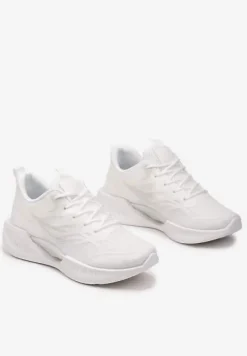 Białe Buty Sportowe na Płaskiej Podeszwie ze Sznurowaniem Assah