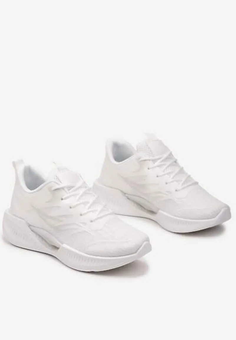 Białe Buty Sportowe na Płaskiej Podeszwie ze Sznurowaniem Assah