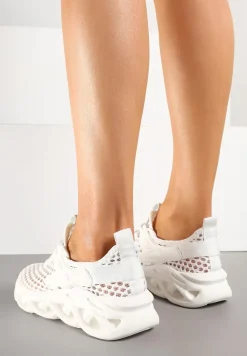 Białe Buty Sportowe Sneakersy na Platformie Ozdobionej Tłoczeniem Teliriella