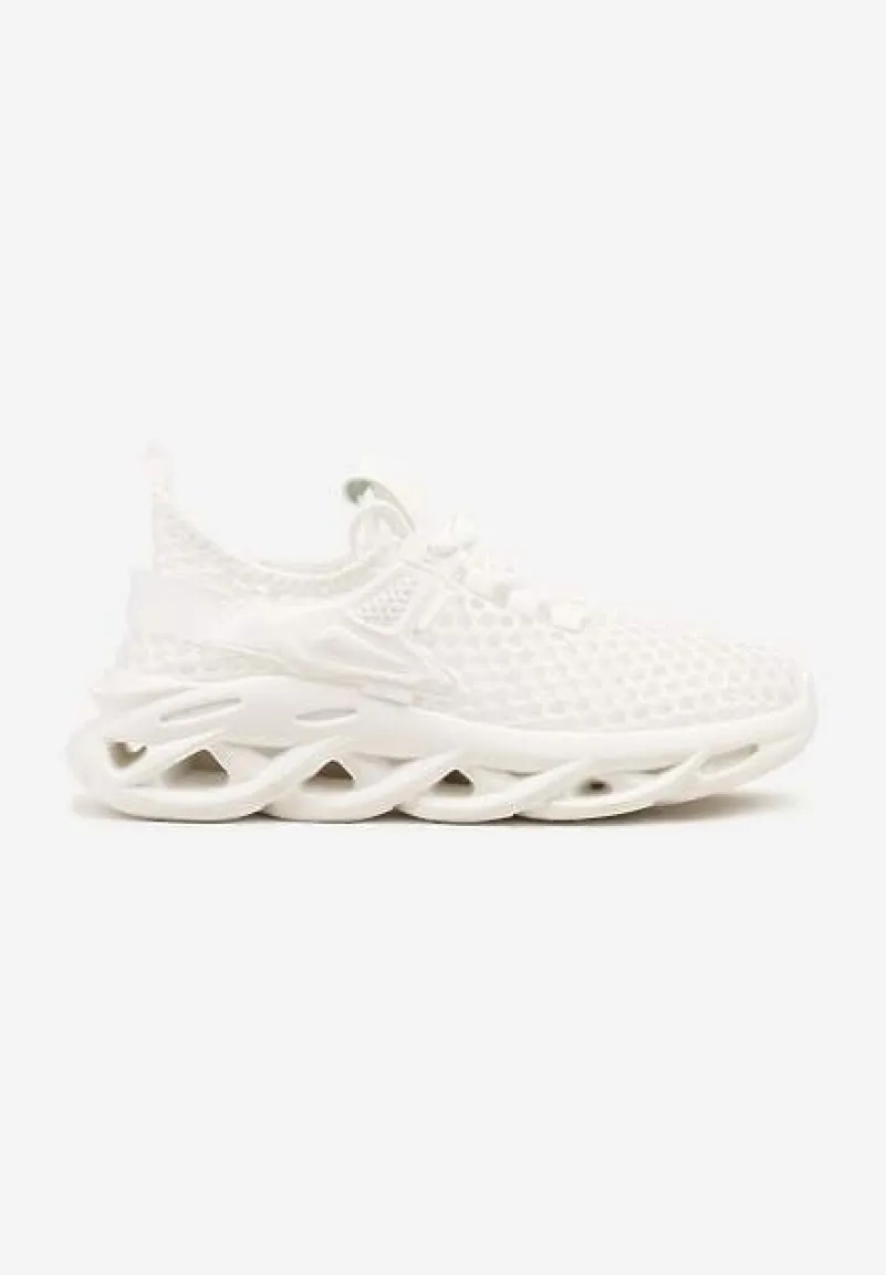 Białe Buty Sportowe Sneakersy na Platformie Ozdobionej Tłoczeniem Teliriella