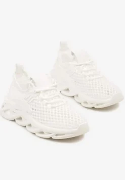 Białe Buty Sportowe Sneakersy na Platformie Ozdobionej Tłoczeniem Teliriella