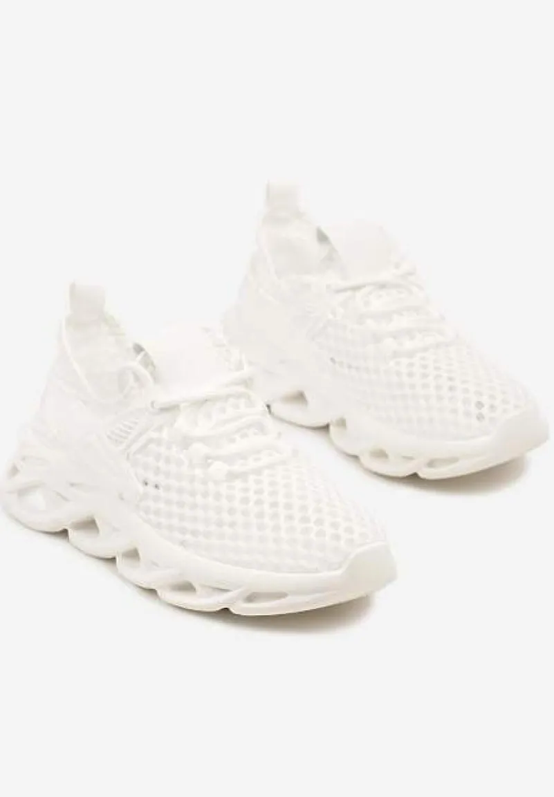 Białe Buty Sportowe Sneakersy na Platformie Ozdobionej Tłoczeniem Teliriella