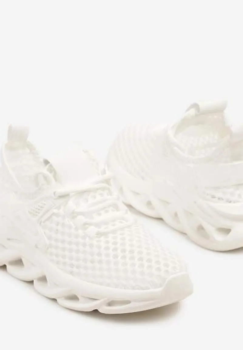 Białe Buty Sportowe Sneakersy na Platformie Ozdobionej Tłoczeniem Teliriella