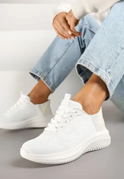 Białe Buty Sportowe Sneakersy z Siateczki na Podeszwie z Tłoczeniami Kortebia