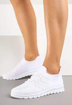 Białe Buty Sportowe Sneakersy z Elastyczną Cholewką Turezia