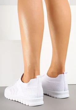 Białe Buty Sportowe Sneakersy z Elastyczną Cholewką Turezia