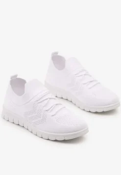 Białe Buty Sportowe Sneakersy z Elastyczną Cholewką Turezia