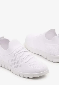 Białe Buty Sportowe Sneakersy z Elastyczną Cholewką Turezia