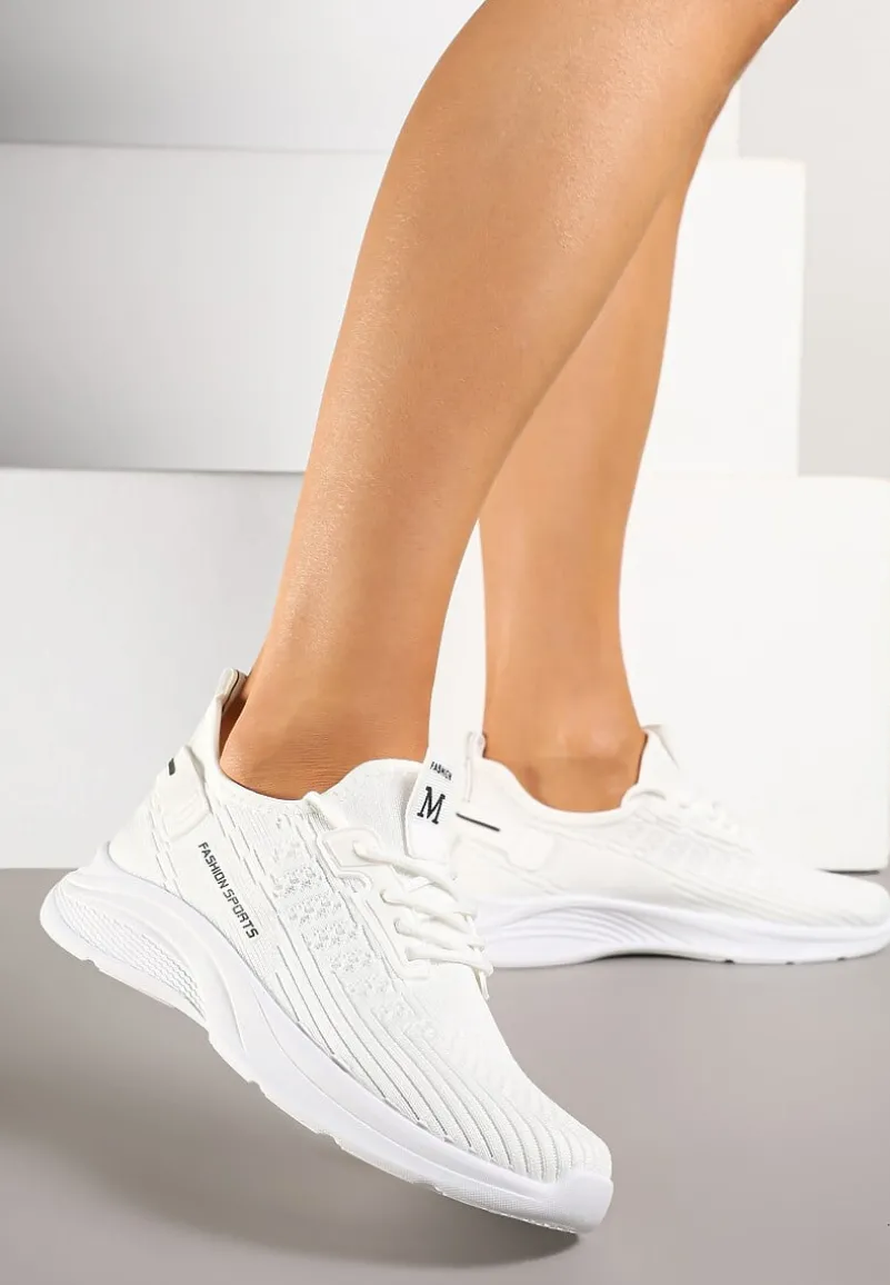 Białe Buty Sportowe Sneakersy Siateczkowe na Tłoczonej Platformie Lurilia