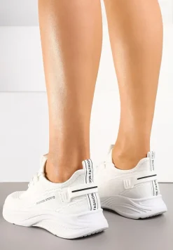 Białe Buty Sportowe Sneakersy Siateczkowe na Tłoczonej Platformie Lurilia