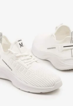 Białe Buty Sportowe Sneakersy Siateczkowe na Tłoczonej Platformie Lurilia