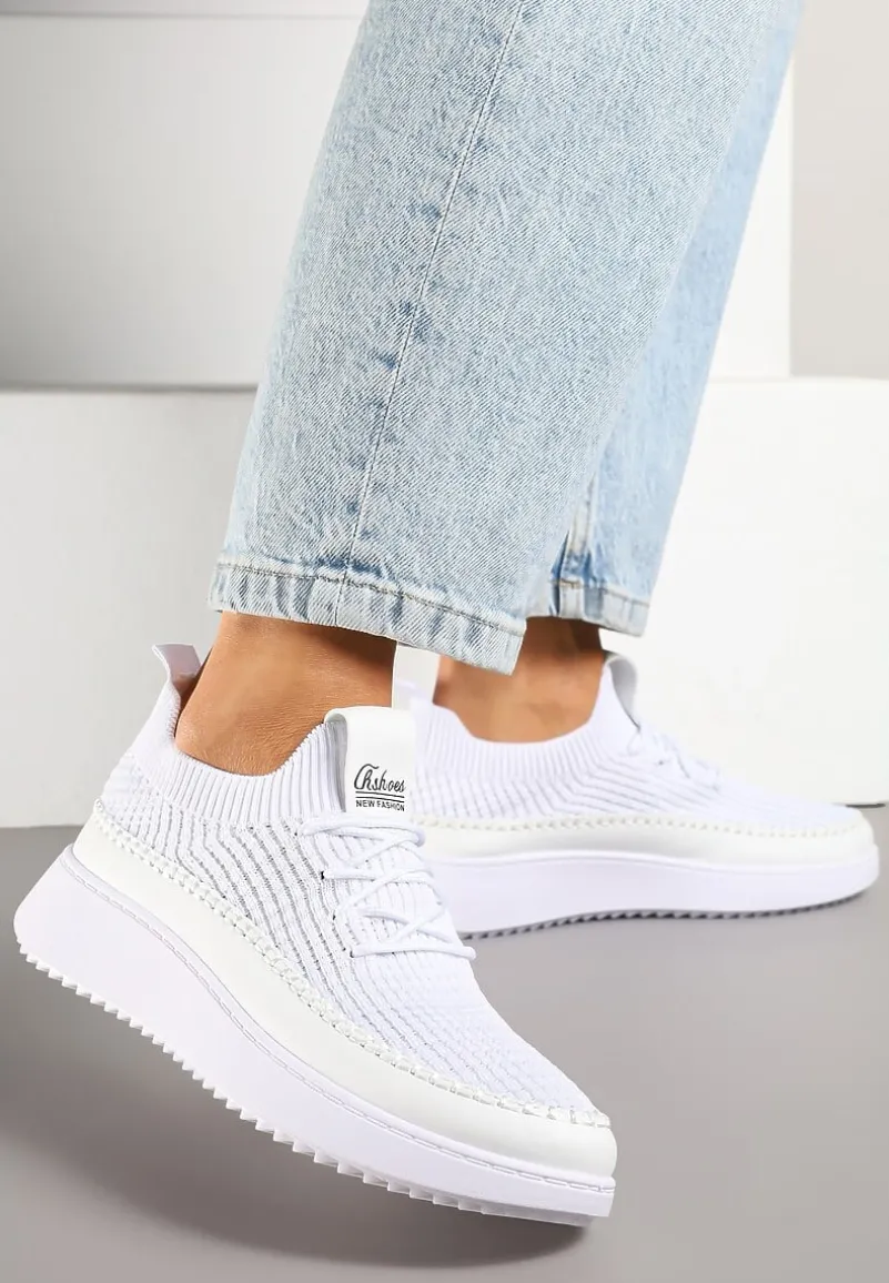 Białe Buty Sportowe Sneakersy z Siateczkową Cholewką Helazia