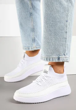 Białe Buty Sportowe Sneakersy z Siateczkową Cholewką Helazia