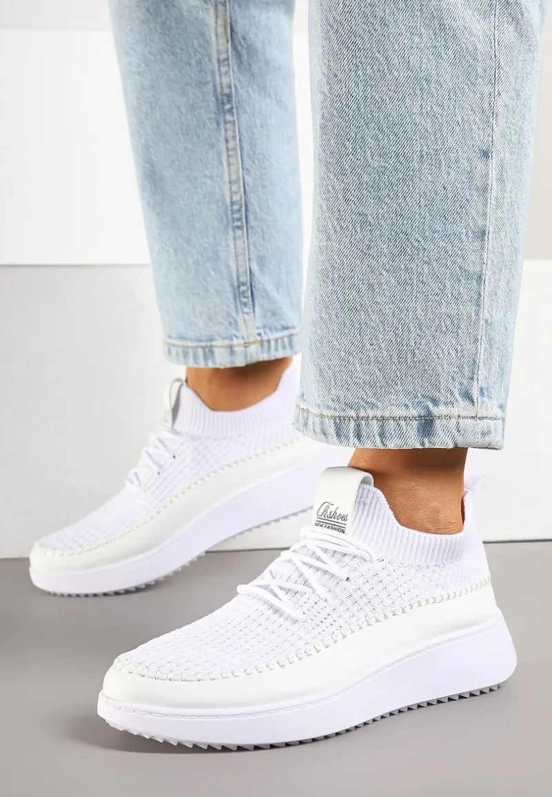 Białe Buty Sportowe Sneakersy z Siateczkową Cholewką Helazia