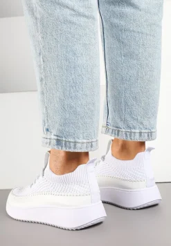 Białe Buty Sportowe Sneakersy z Siateczkową Cholewką Helazia