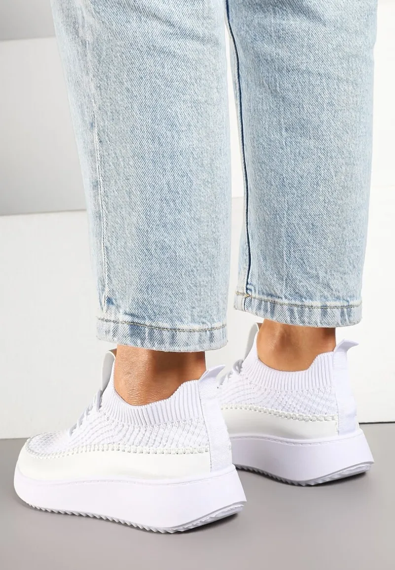 Białe Buty Sportowe Sneakersy z Siateczkową Cholewką Helazia