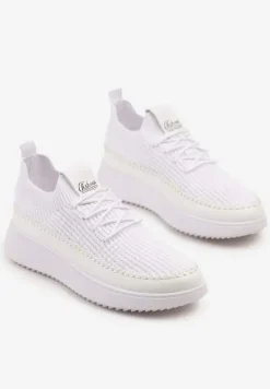 Białe Buty Sportowe Sneakersy z Siateczkową Cholewką Helazia