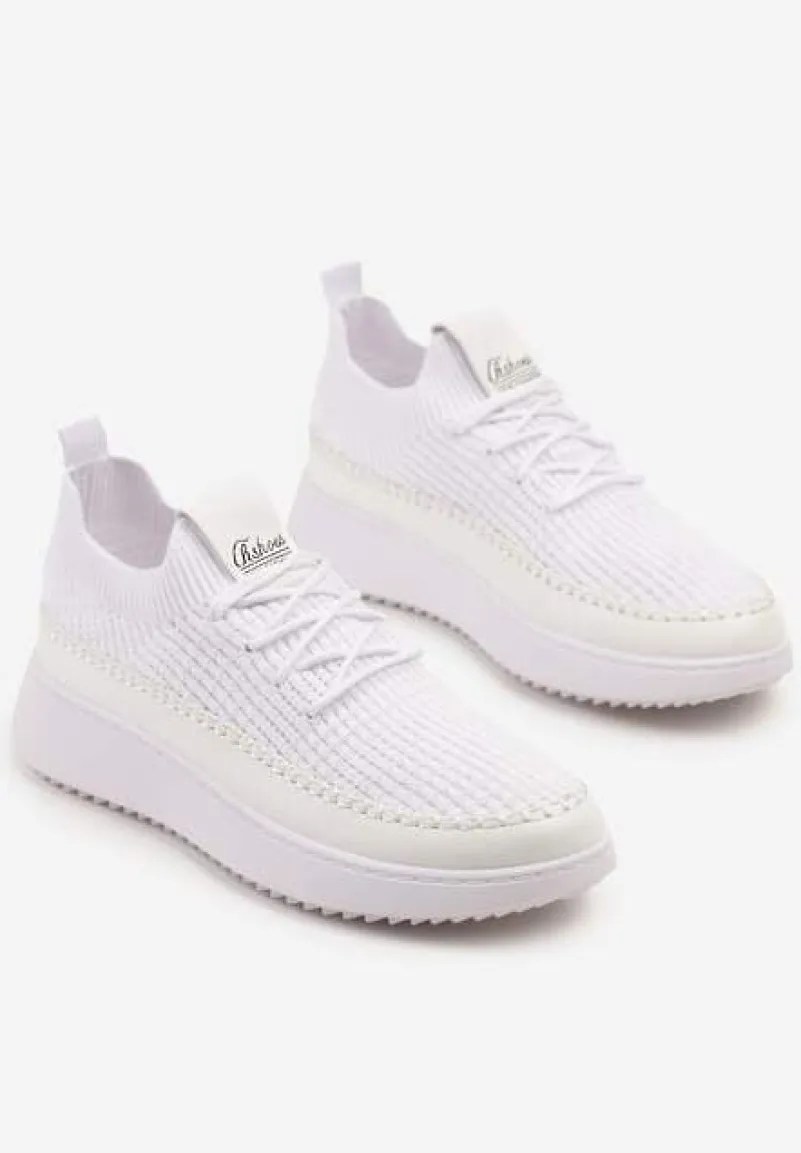 Białe Buty Sportowe Sneakersy z Siateczkową Cholewką Helazia