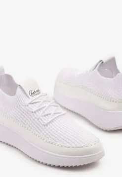 Białe Buty Sportowe Sneakersy z Siateczkową Cholewką Helazia