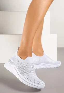 Białe Buty Sportowe z Cholewką przed Kostkę z Miękkiego Materiału Ozdobione Cyrkoniami Telianisa