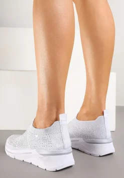 Białe Buty Sportowe z Cholewką przed Kostkę z Miękkiego Materiału Ozdobione Cyrkoniami Telianisa