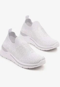 Białe Buty Sportowe z Cholewką przed Kostkę z Miękkiego Materiału Ozdobione Cyrkoniami Telianisa