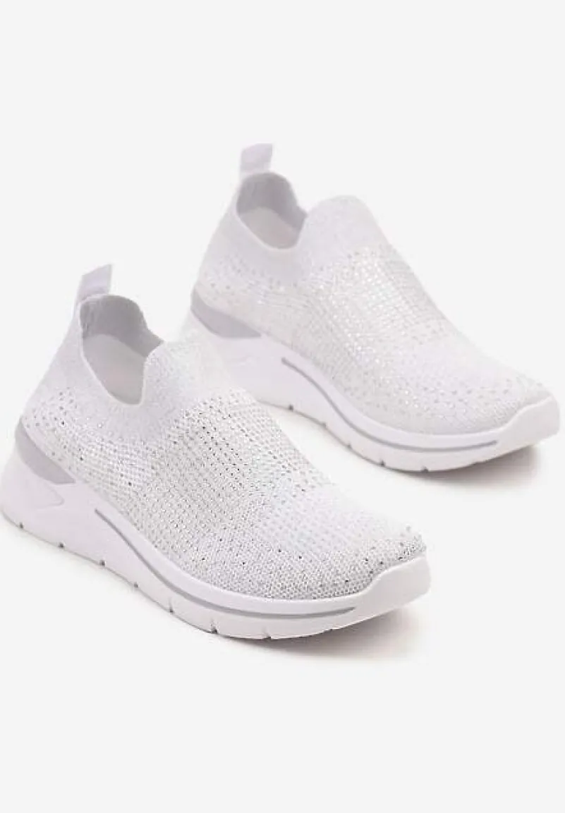 Białe Buty Sportowe z Cholewką przed Kostkę z Miękkiego Materiału Ozdobione Cyrkoniami Telianisa