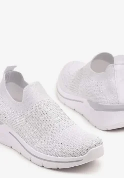 Białe Buty Sportowe z Cholewką przed Kostkę z Miękkiego Materiału Ozdobione Cyrkoniami Telianisa