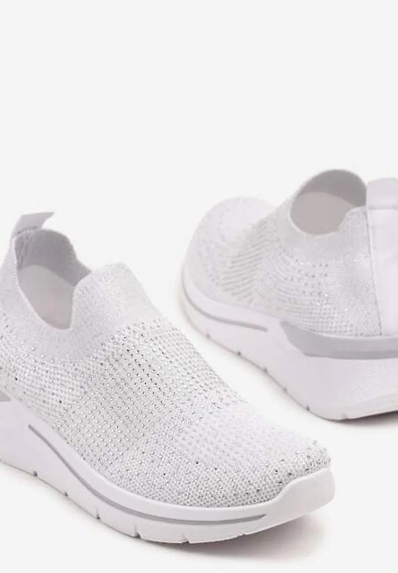 Białe Buty Sportowe z Cholewką przed Kostkę z Miękkiego Materiału Ozdobione Cyrkoniami Telianisa
