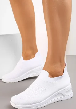 Białe Buty Sportowe z Elastyczną Cholewką na Małym Koturnie Etruda