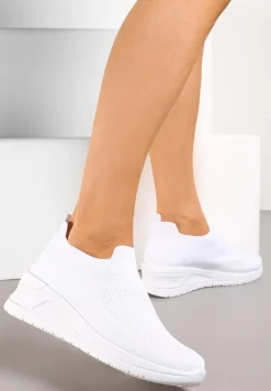 Białe Buty Sportowe z Elastyczną Cholewką na Małym Koturnie Etruda