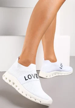 Białe Buty Sportowe z Napisem LOVE i Elastyczną Cholewką Alaissa