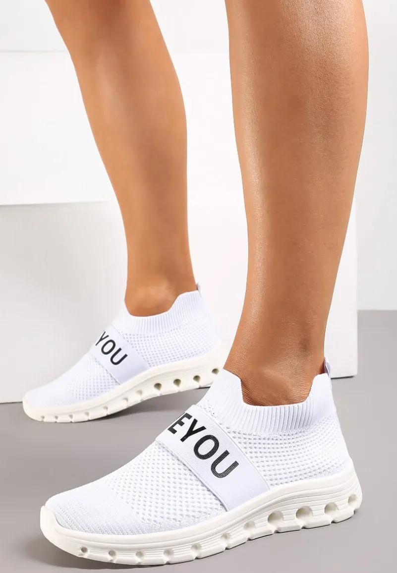 Białe Buty Sportowe z Napisem LOVE i Elastyczną Cholewką Alaissa