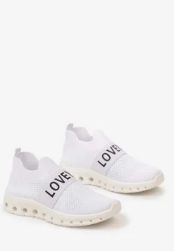 Białe Buty Sportowe z Napisem LOVE i Elastyczną Cholewką Alaissa