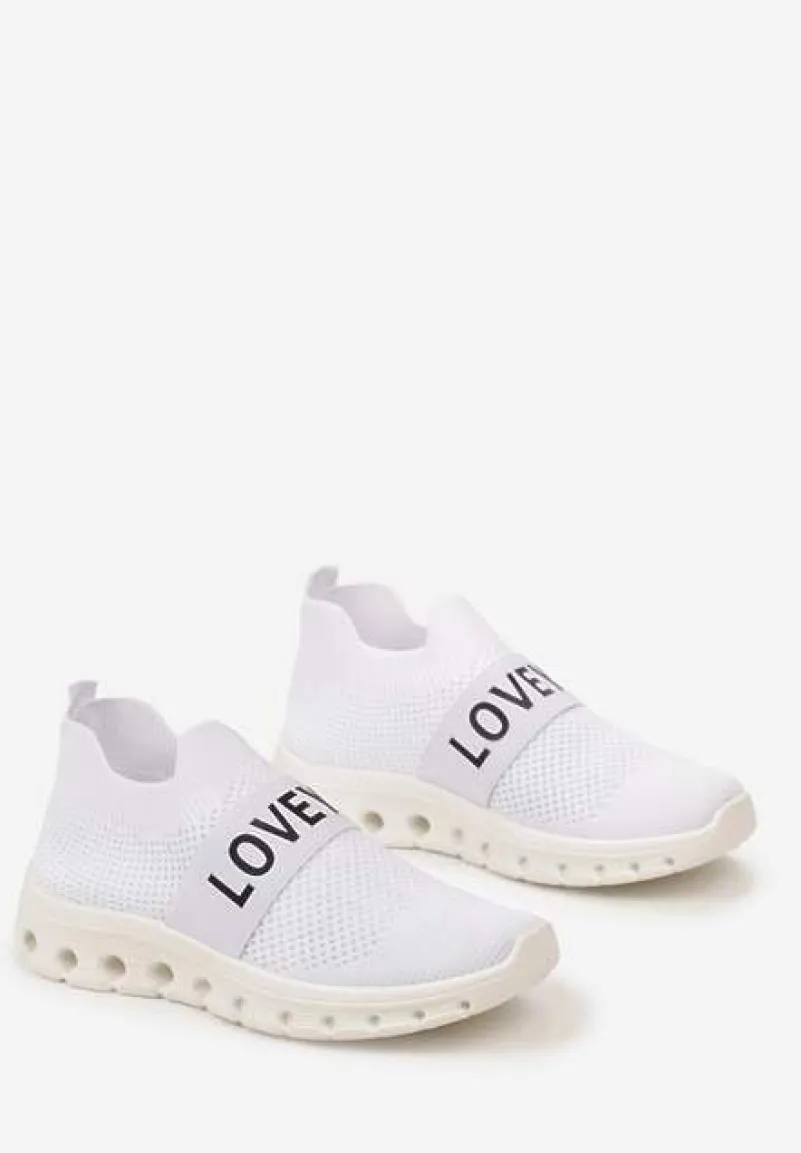 Białe Buty Sportowe z Napisem LOVE i Elastyczną Cholewką Alaissa