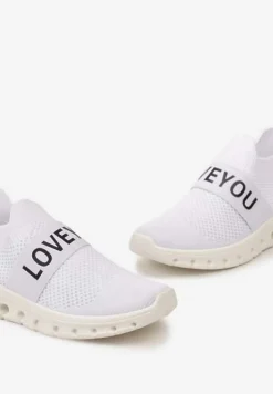 Białe Buty Sportowe z Napisem LOVE i Elastyczną Cholewką Alaissa