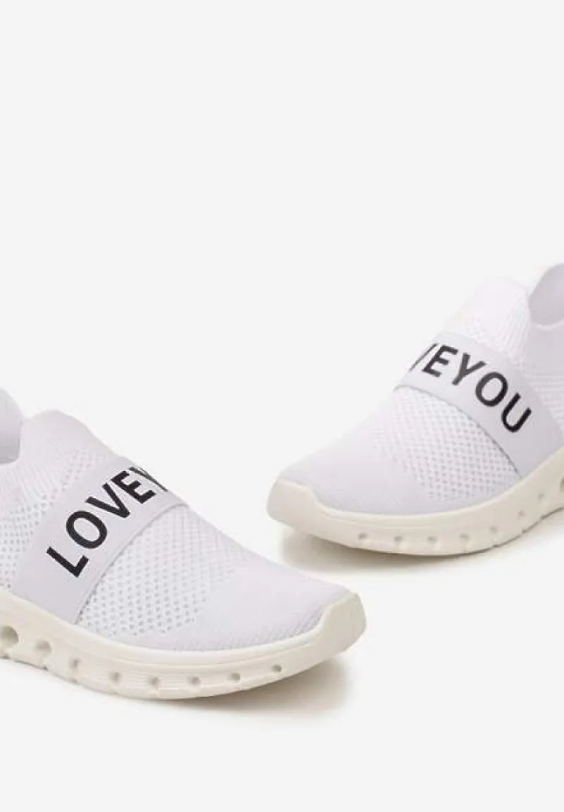 Białe Buty Sportowe z Napisem LOVE i Elastyczną Cholewką Alaissa