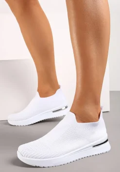 Białe Buty Sportowe z Wsuwaną Skarpetkową Cholewką do Kostki Elairi