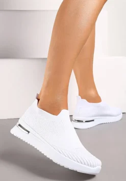 Białe Buty Sportowe z Wsuwaną Skarpetkową Cholewką do Kostki Elairi