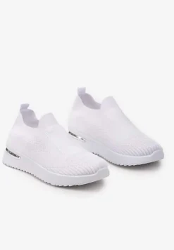 Białe Buty Sportowe z Wsuwaną Skarpetkową Cholewką do Kostki Elairi