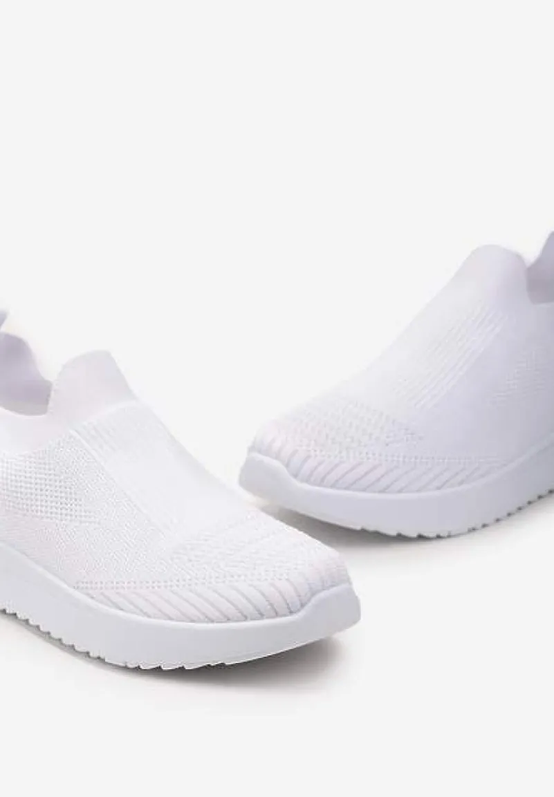 Białe Buty Sportowe z Wsuwaną Skarpetkową Cholewką do Kostki Elairi