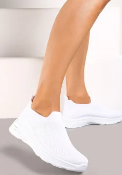 Białe Buty Sportowe ze Skarpetkową Cholewką do Kostki Railette