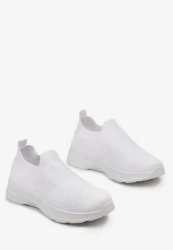 Białe Buty Sportowe ze Skarpetkową Cholewką do Kostki Railette