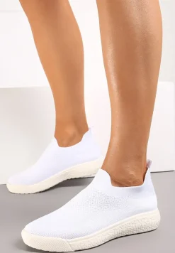Białe Buty Sportowe ze Skarpetkową Cholewką i Ściągaczem Arnalli