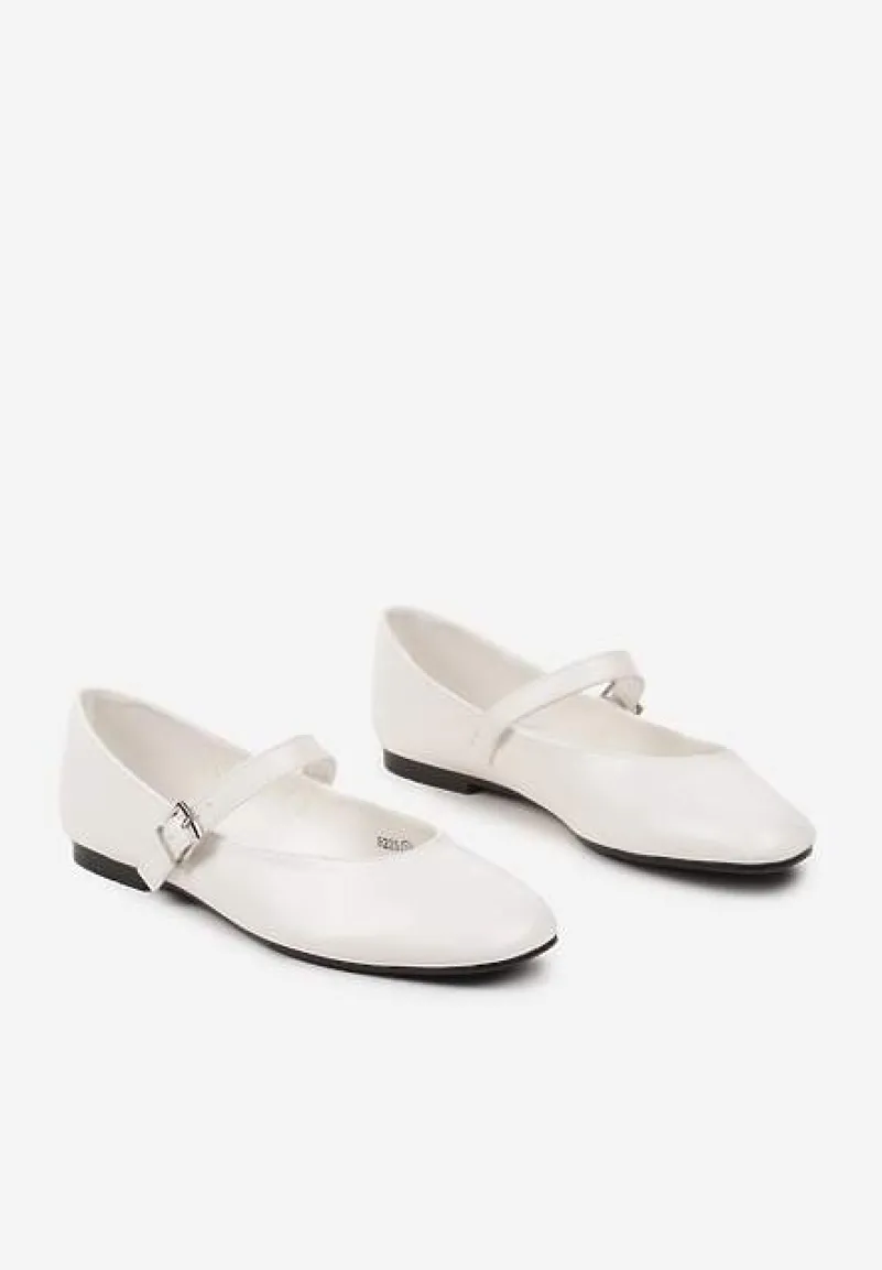 Białe Casualowe Balerinki z Paskiem ze Sprzączką Asideria