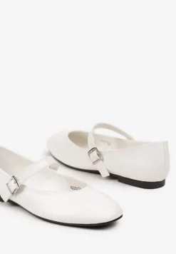 Białe Casualowe Balerinki z Paskiem ze Sprzączką Asideria