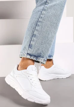 Białe Casualowe Buty Sportowe Sneakersy na Płaskiej Tłoczonej Podeszwie Velanitta