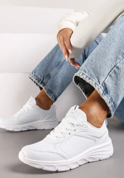 Białe Casualowe Buty Sportowe Sneakersy na Płaskiej Tłoczonej Podeszwie Velanitta