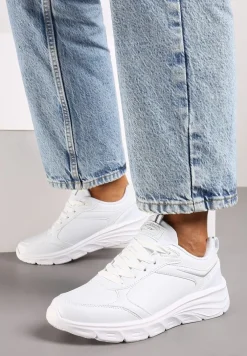 Białe Casualowe Buty Sportowe Sneakersy na Płaskiej Tłoczonej Podeszwie Velanitta