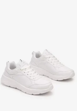 Białe Casualowe Buty Sportowe Sneakersy na Płaskiej Tłoczonej Podeszwie Velanitta